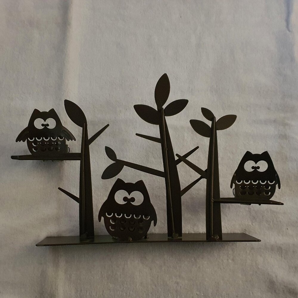 Owls Tree Multi Tea Light Metal Candle Holder Dark Brown 10.5 Wide